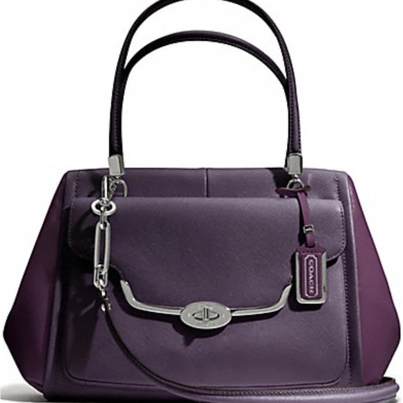 Coach Madison Saffiano Madeline Satchel Silver Violet Purple - Picture 1 of 15